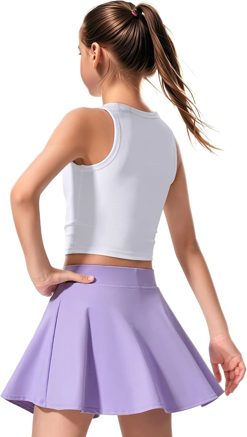 JOCMIC Girls Tennis Skirt with Shorts and Pockets for Golf Running School, Athletic Skorts for Girls 7-14 Years