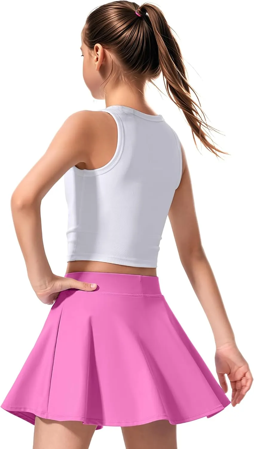 JOCMIC Girls Tennis Skirt with Shorts and Pockets for Golf Running School, Athletic Skorts for Girls 7-14 Years