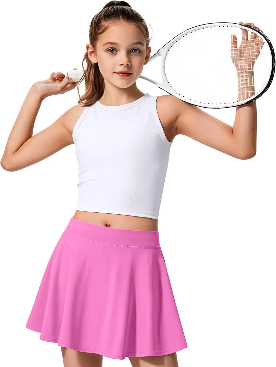 JOCMIC Girls Tennis Skirt with Shorts and Pockets for Golf Running School, Athletic Skorts for Girls 7-14 Years