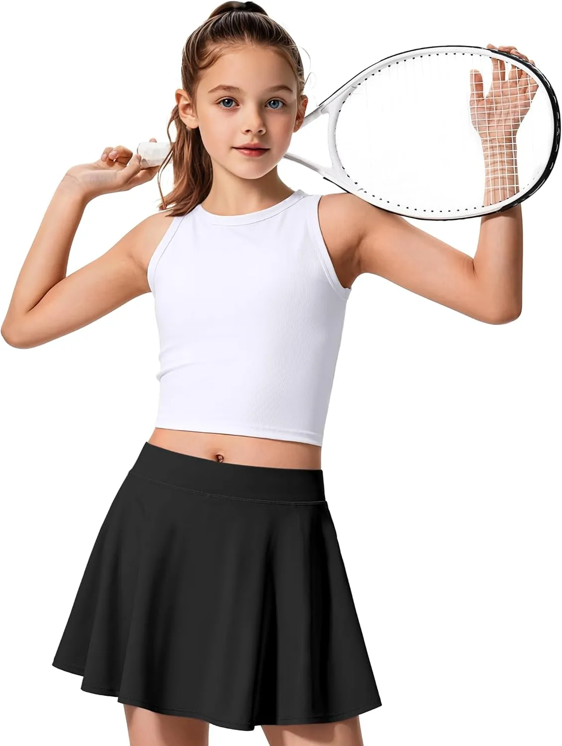 JOCMIC Girls Tennis Skirt with Shorts and Pockets for Golf Running School, Athletic Skorts for Girls 7-14 Years