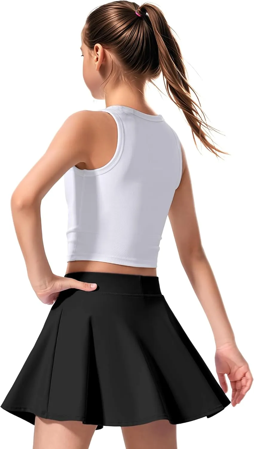 JOCMIC Girls Tennis Skirt with Shorts and Pockets for Golf Running School, Athletic Skorts for Girls 7-14 Years