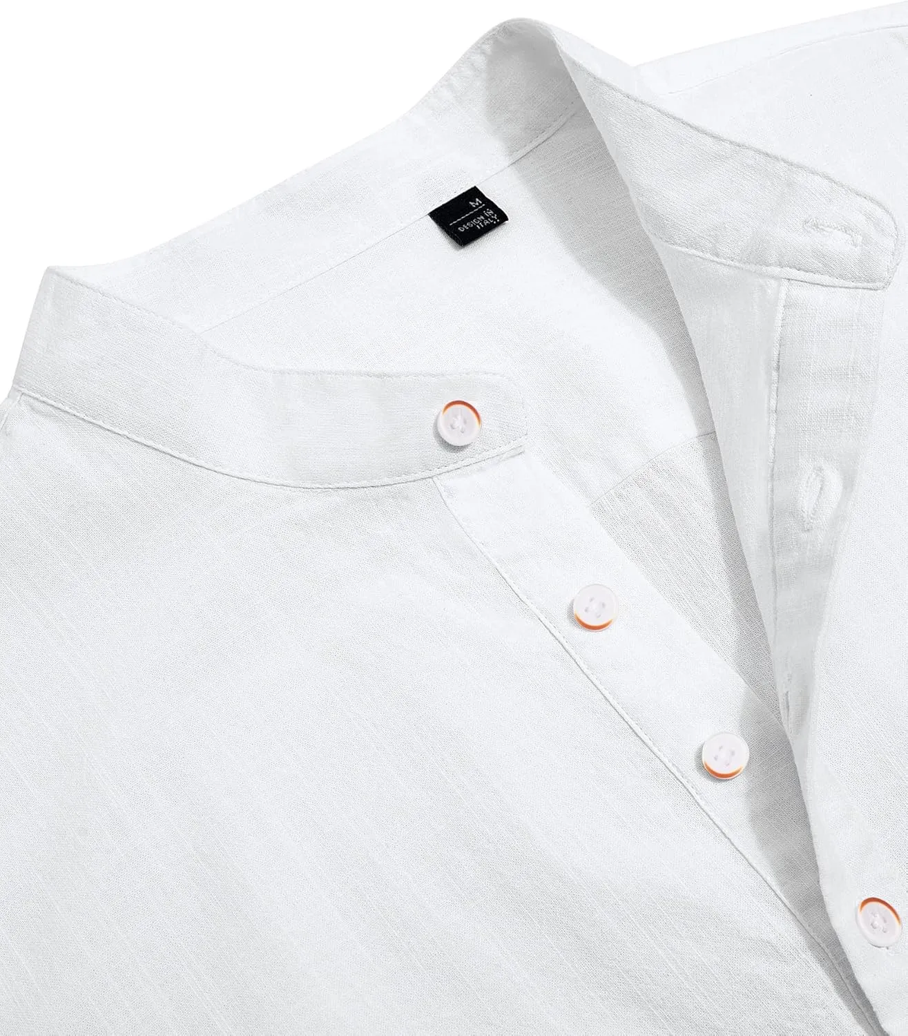 J.VER Men's Cotton Linen Long Sleeve Shirts Casual Button Down Banded Collar Shirt Beach Summer Tops with Pocket