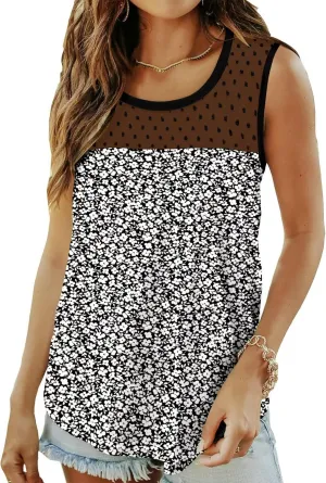 KISSMODA Womens Flora Print Tank Tops Ribbed Summer Shirt Sleeveless Summer Casual Women Blouses（S-3XL）