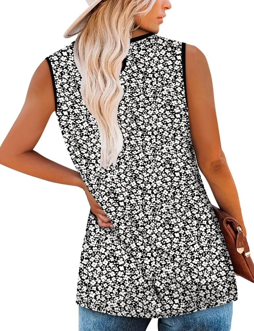 KISSMODA Womens Flora Print Tank Tops Ribbed Summer Shirt Sleeveless Summer Casual Women Blouses（S-3XL）
