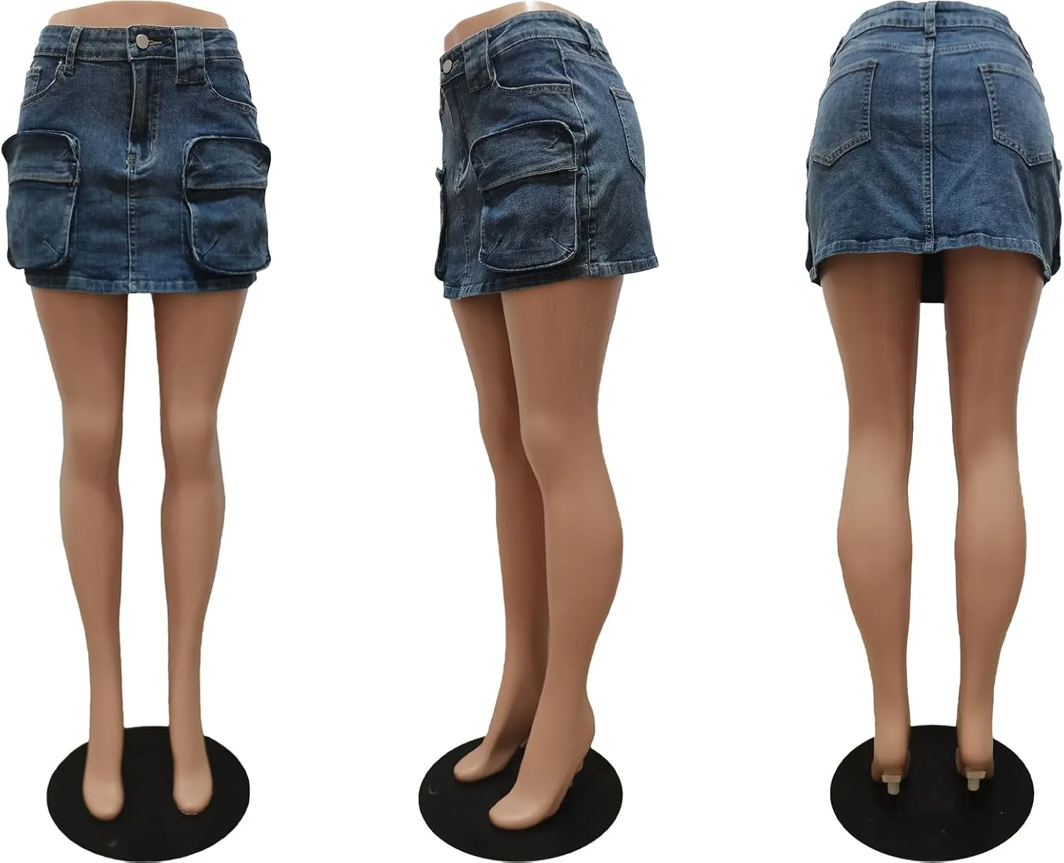 LAJIOJIO Denim Cargo Mini Skirt for Women,Causal Y2K High Waisted Jean Short Skirt with Pockets