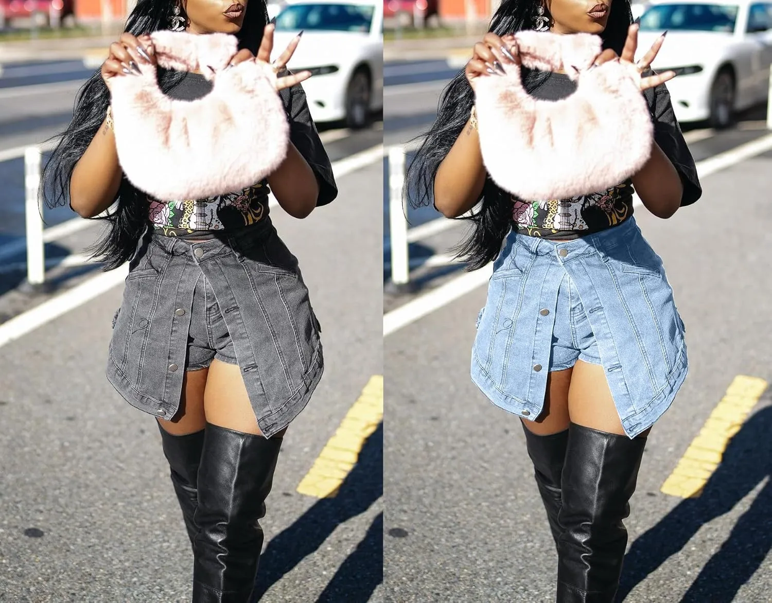 LAJIOJIO Denim Cargo Skorts for Women,Causal Stretchy Y2K High Waisted Jean Shorts with Pockets