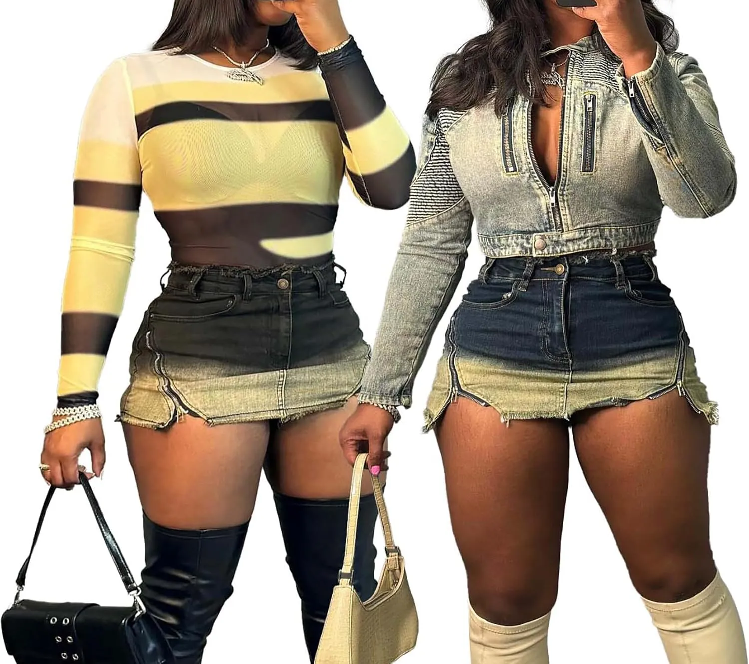 LAJIOJIO Womens Casual Y2K Denim Mini Skirts with Pockets,Sexy Stretchy Distressed High Waisted Short Jean Skorts