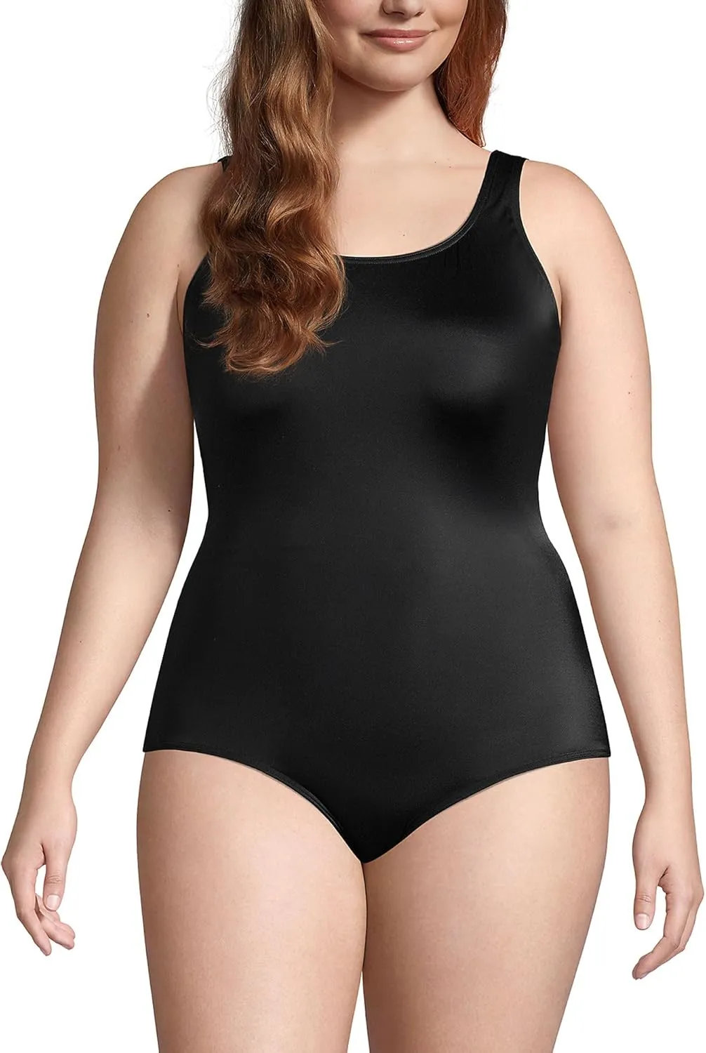 Lands' End Women's Tummy Control Chlorine Resistant Scoop Neck Soft Cup Tugless Sporty One Piece Swimsuit