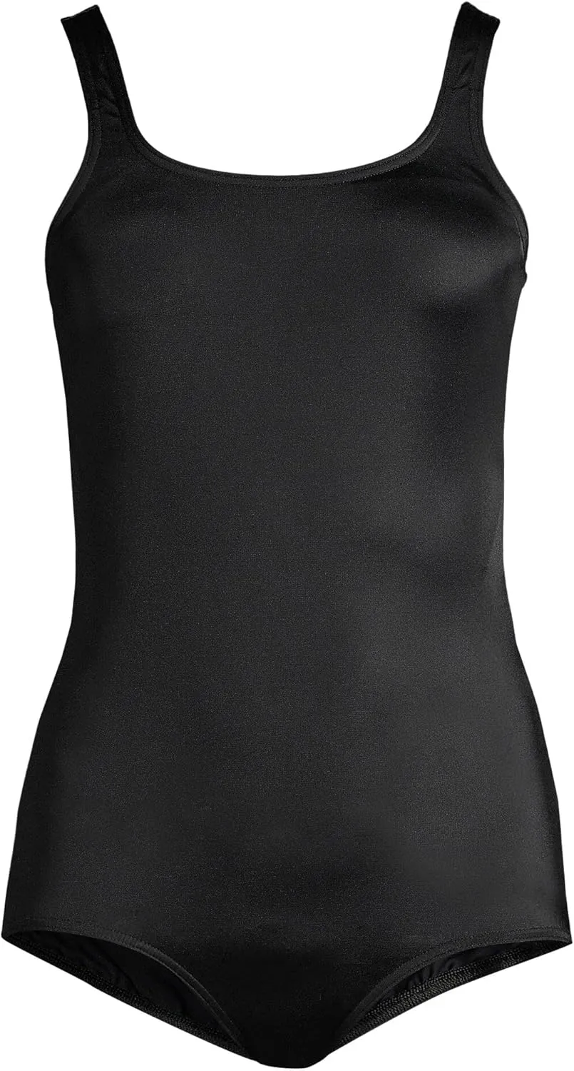 Lands' End Women's Tummy Control Chlorine Resistant Scoop Neck Soft Cup Tugless Sporty One Piece Swimsuit