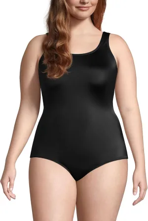Lands' End Women's Tummy Control Chlorine Resistant Scoop Neck Soft Cup Tugless Sporty One Piece Swimsuit
