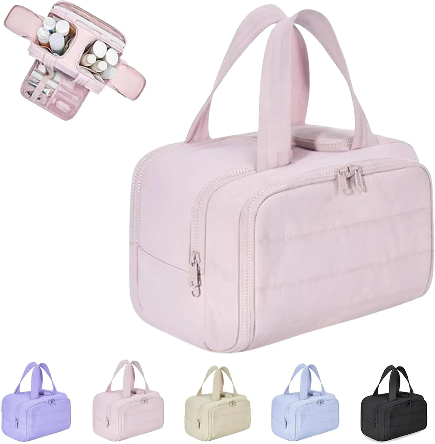 Large Capacity Wide-Open Travel Cosmetic Bag, Lightweight Toiletry Organizer for Traveling, Wide-Opening Proof Organizer for Women, for Traveling, Shower & Toiletries (Light pink)