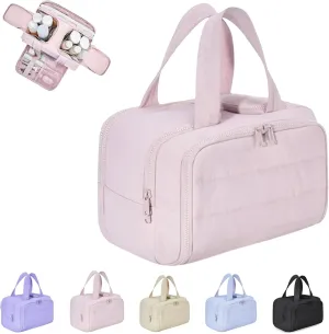 Large Capacity Wide-Open Travel Cosmetic Bag, Lightweight Toiletry Organizer for Traveling, Wide-Opening Proof Organizer for Women, for Traveling, Shower & Toiletries (Light pink)