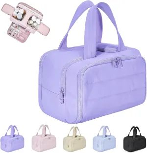 Large Capacity Wide-Open Travel Cosmetic Bag, Lightweight Toiletry Organizer for Traveling, Wide-Opening Proof Organizer for Women, for Traveling, Shower & Toiletries (light purple)