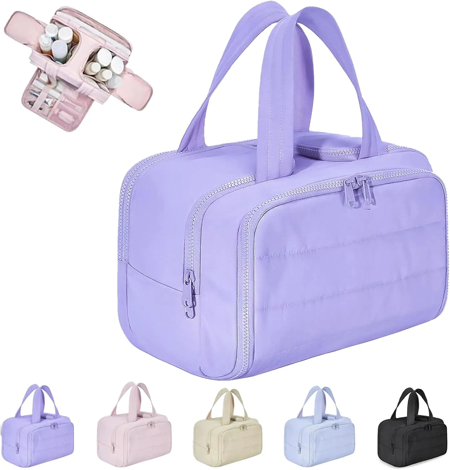 Large Capacity Wide-Open Travel Cosmetic Bag, Lightweight Toiletry Organizer for Traveling, Wide-Opening Proof Organizer for Women, for Traveling, Shower & Toiletries (light purple)