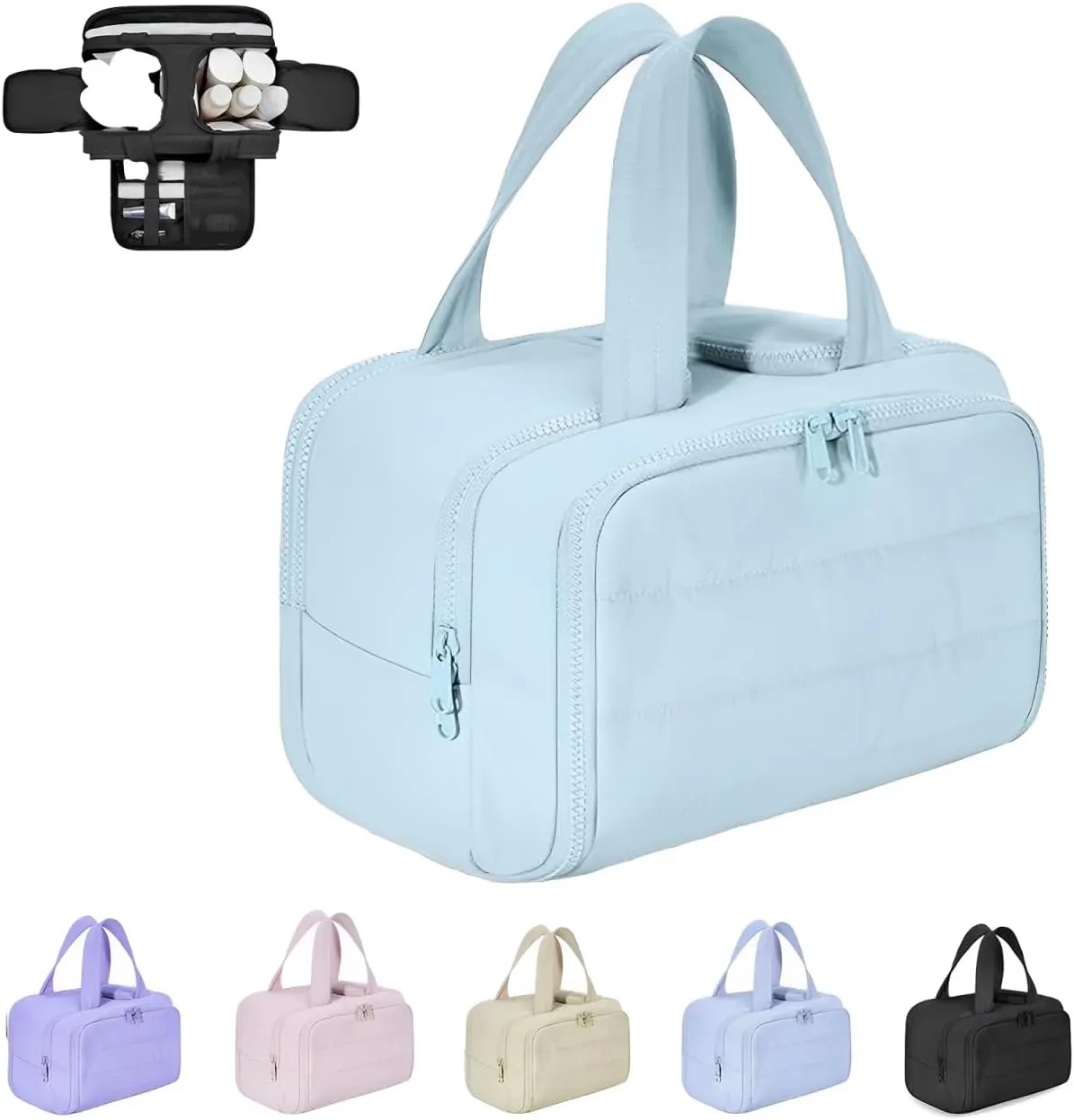 Large Capacity Wide-Open Travel Cosmetic Bag, Lightweight Toiletry Organizer for Traveling, Wide-Opening Proof Organizer for Women, for Traveling, Shower & Toiletries (Sky blue)
