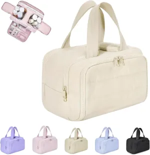 Large Capacity Wide-Open Travel Cosmetic Bag, Lightweight Toiletry Organizer for Traveling, Wide-Opening Proof Organizer for Women, for Traveling, Shower & Toiletries (White)