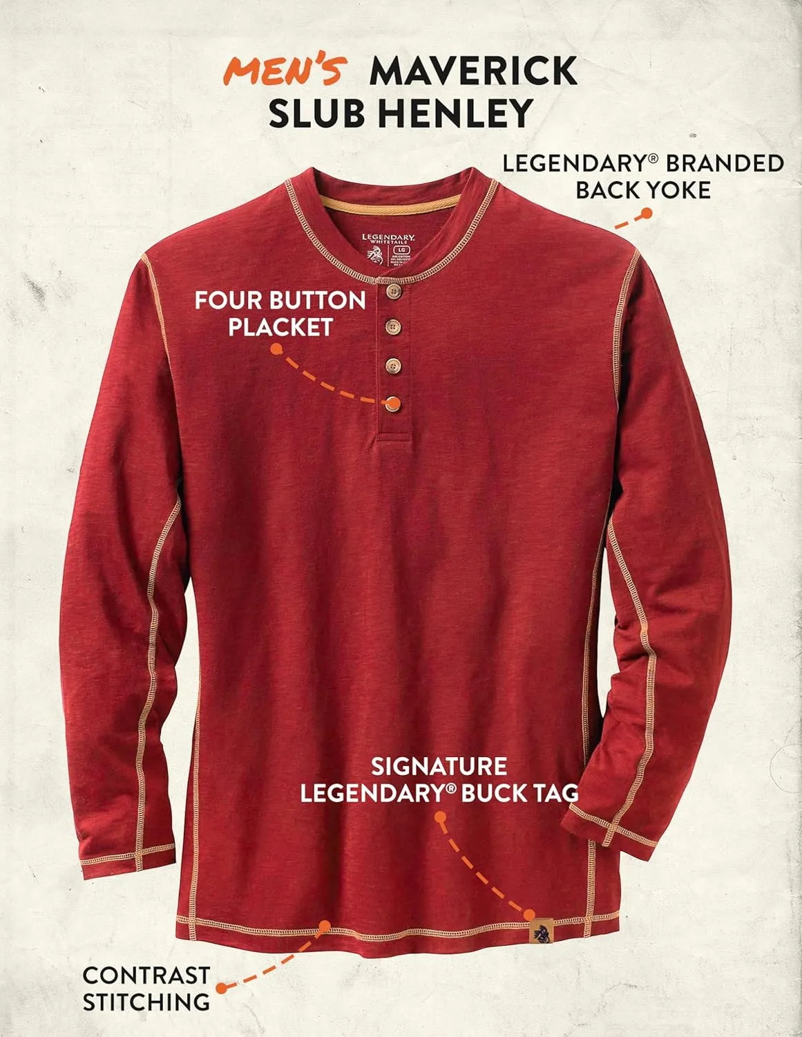 Legendary Whitetails Men's Maverick Slub Henley Shirt