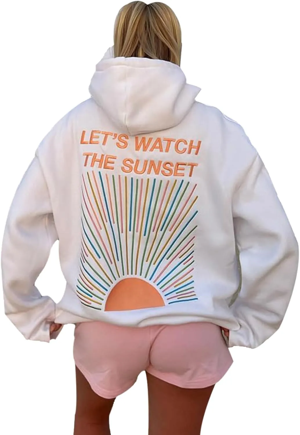Lets Watch The Sunset Hoodie Y2k Graphic Oversized SweatshirtsSummer Beach Hoodie With Saying Preppy Tops Clothes
