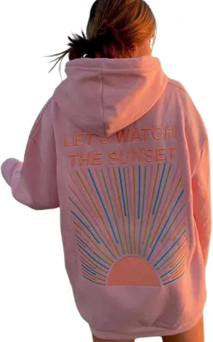 Lets Watch The Sunset Hoodie Y2k Graphic Oversized SweatshirtsSummer Beach Hoodie With Saying Preppy Tops Clothes