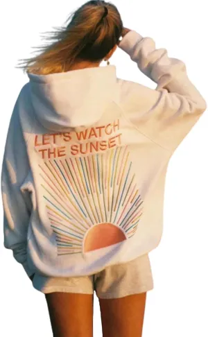 Lets Watch The Sunset Hoodie Y2k Graphic Oversized SweatshirtsSummer Beach Hoodie With Saying Preppy Tops Clothes