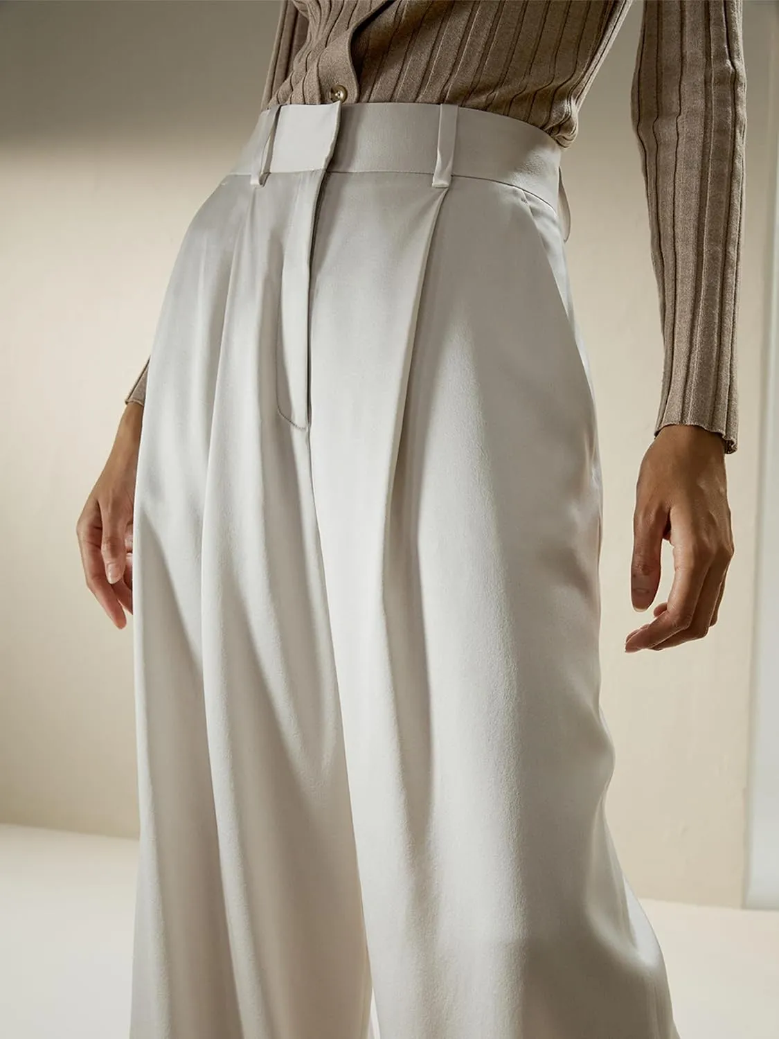 LilySilk 30 Momme 100% Mulberry Silk Pants for Women Staight High Waist Wide Leg Trousers for Business