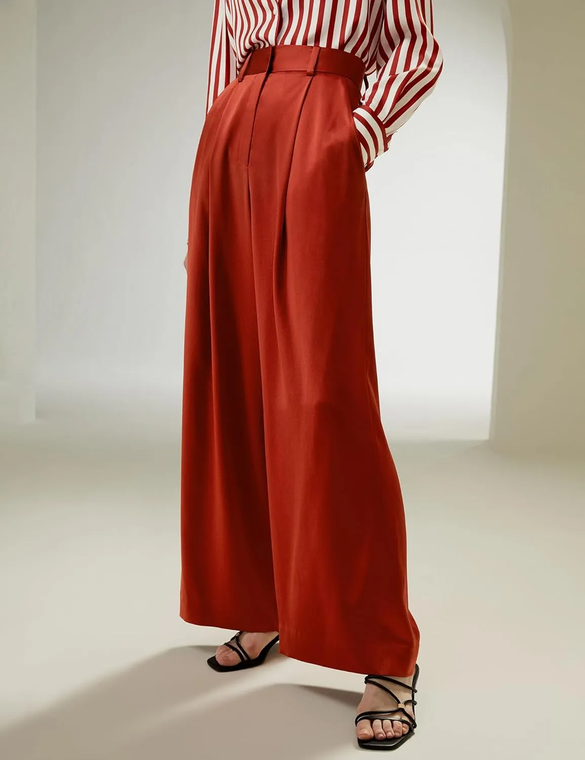LilySilk 30 Momme 100% Mulberry Silk Pants for Women Staight High Waist Wide Leg Trousers for Business