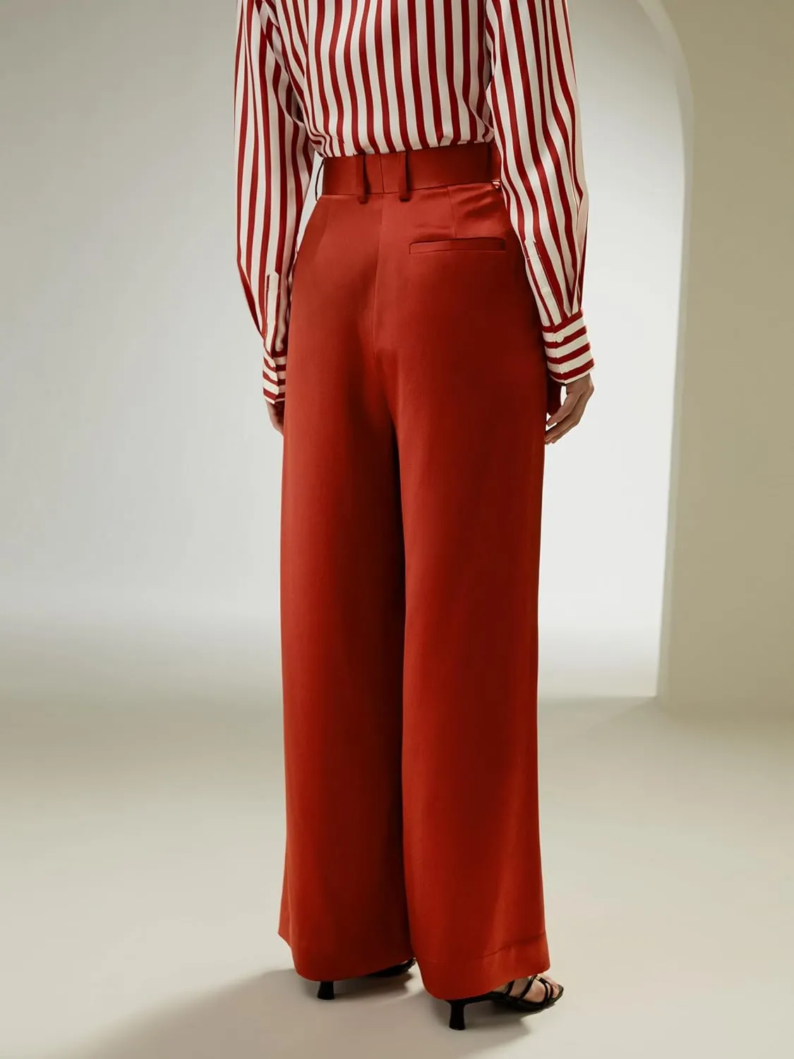 LilySilk 30 Momme 100% Mulberry Silk Pants for Women Staight High Waist Wide Leg Trousers for Business