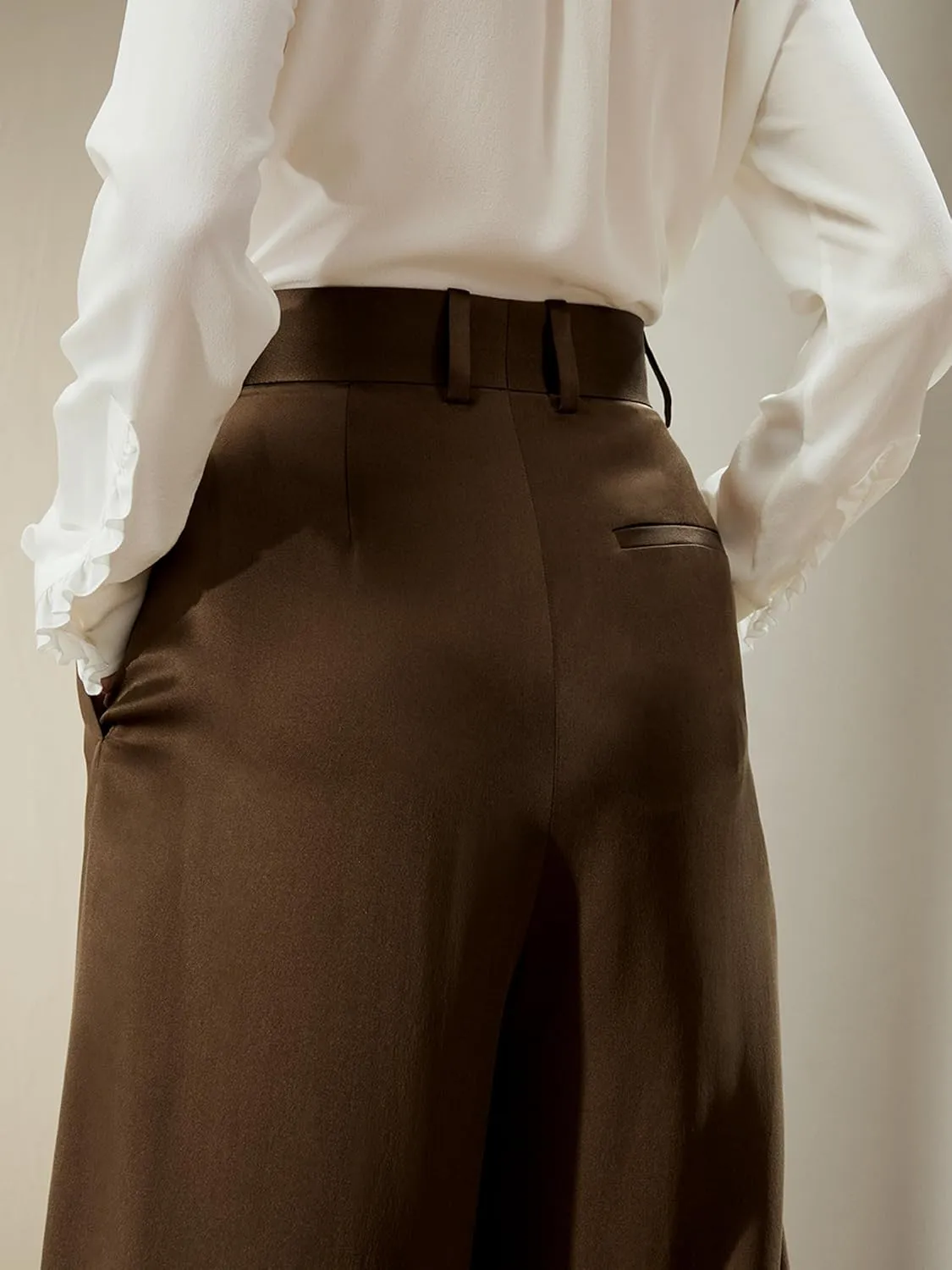LilySilk 30 Momme 100% Mulberry Silk Pants for Women Staight High Waist Wide Leg Trousers for Business