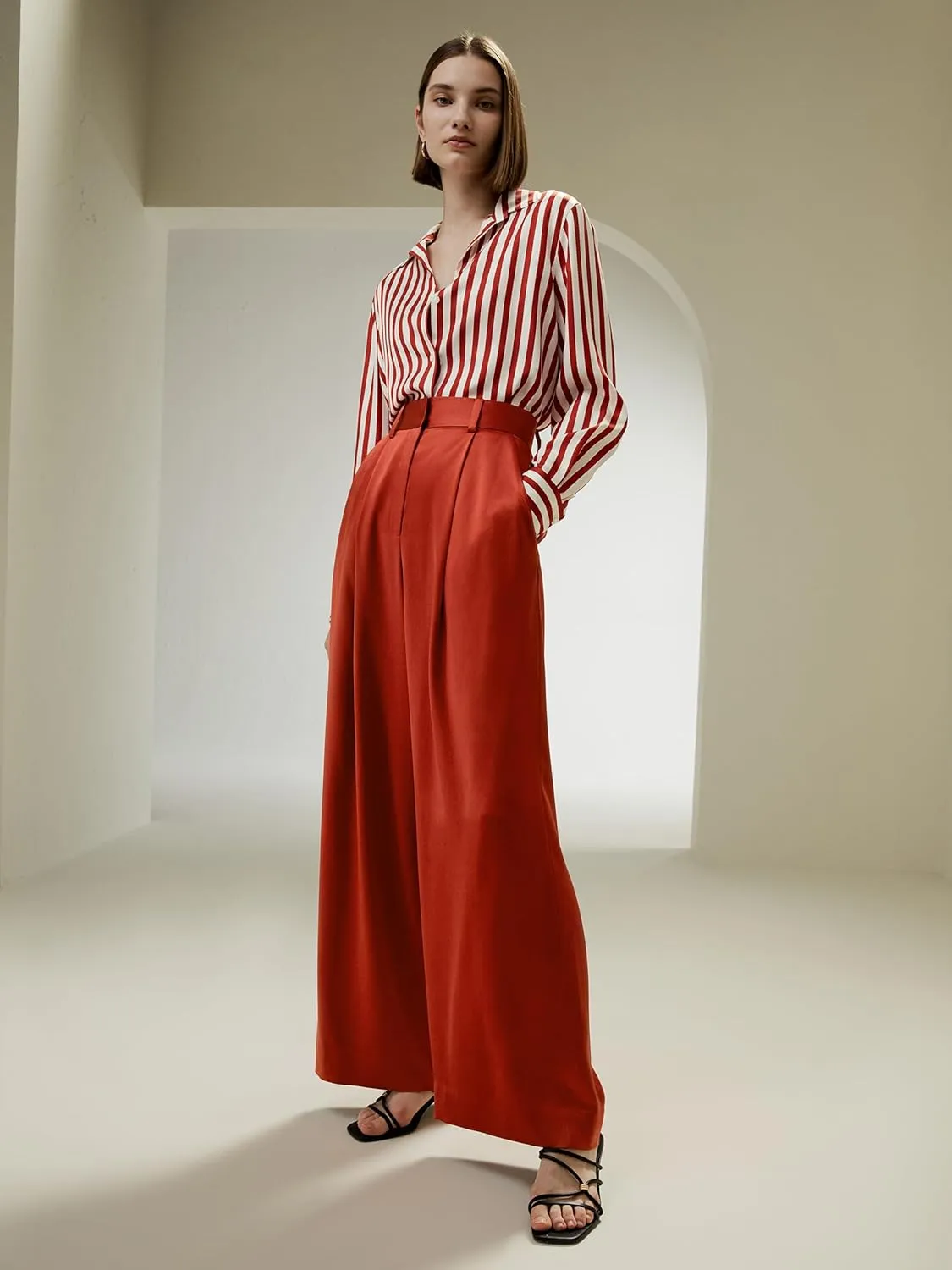 LilySilk 30 Momme 100% Mulberry Silk Pants for Women Staight High Waist Wide Leg Trousers for Business