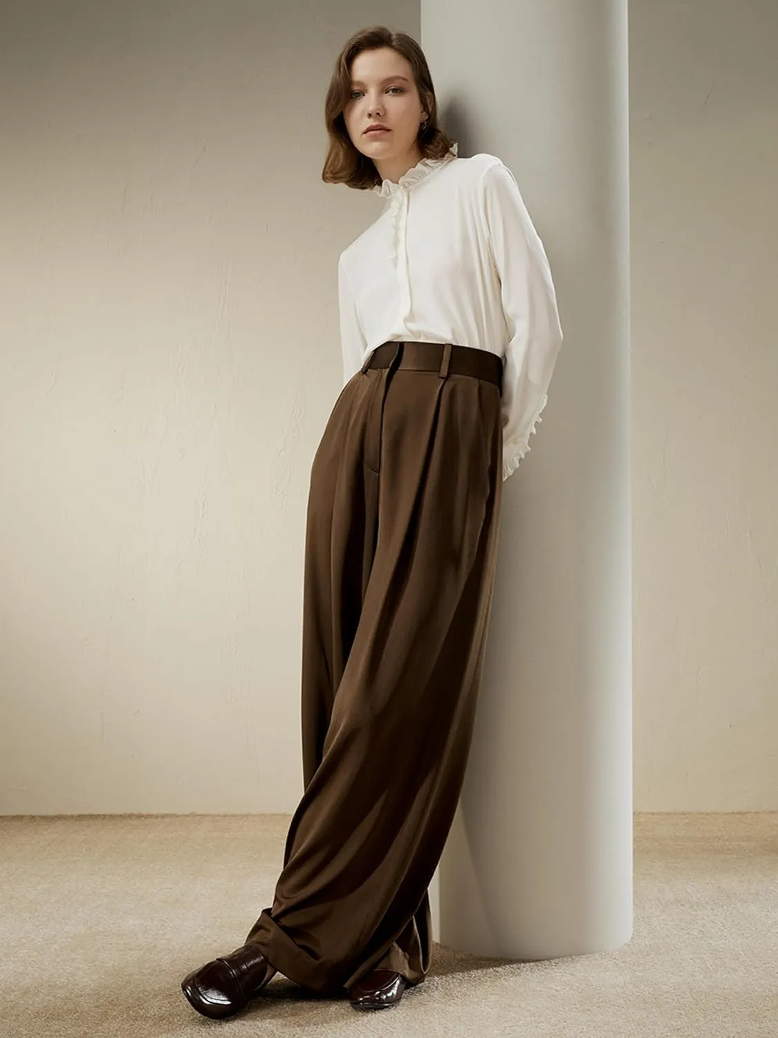 LilySilk 30 Momme 100% Mulberry Silk Pants for Women Staight High Waist Wide Leg Trousers for Business