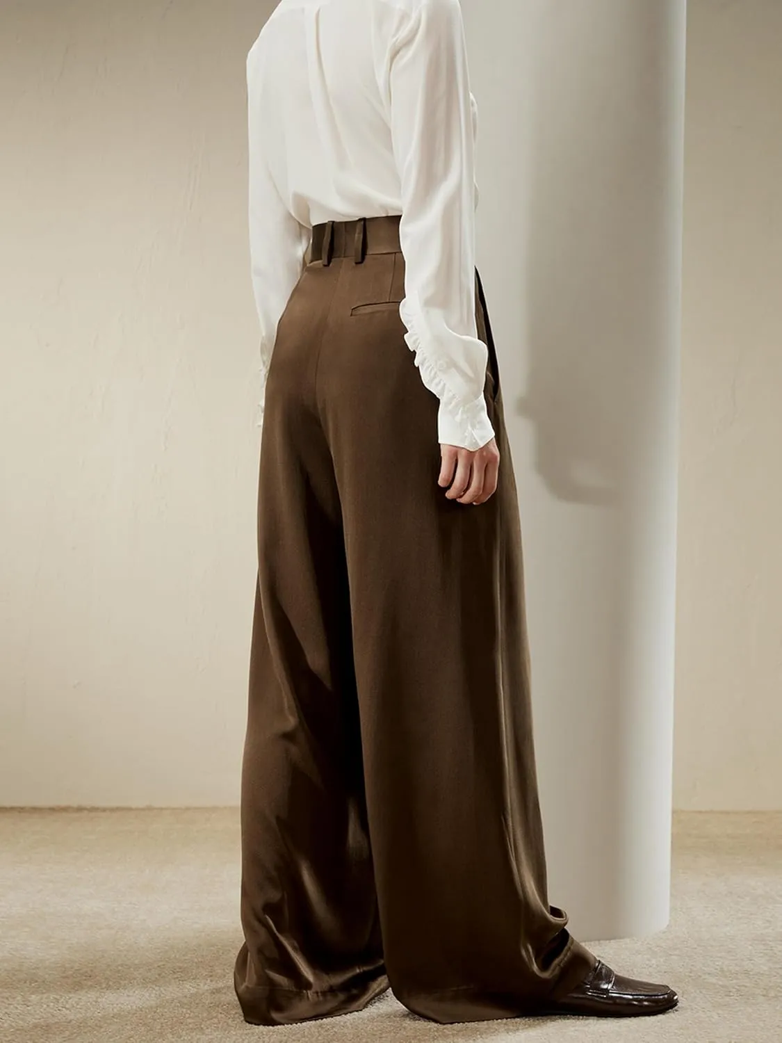 LilySilk 30 Momme 100% Mulberry Silk Pants for Women Staight High Waist Wide Leg Trousers for Business