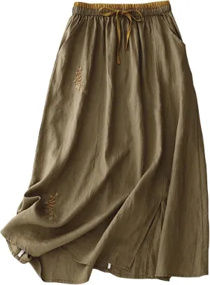 Linen Maxi Skirt, Women's Summer Bohemian Long Skirt, Cotton Elastic Waist Band Maxi Skirt Beach Party Holiday Skirt