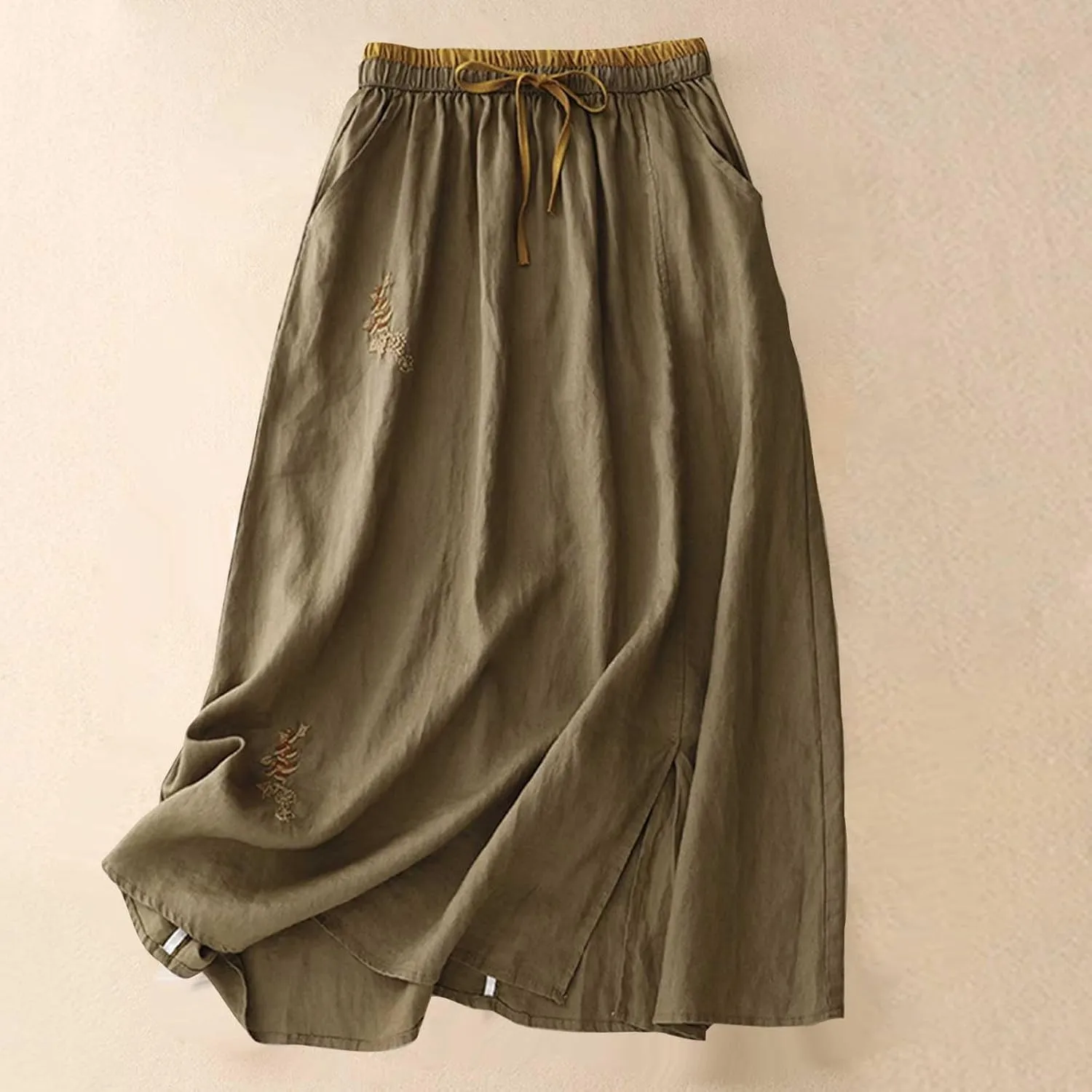Linen Maxi Skirt, Women's Summer Bohemian Long Skirt, Cotton Elastic Waist Band Maxi Skirt Beach Party Holiday Skirt