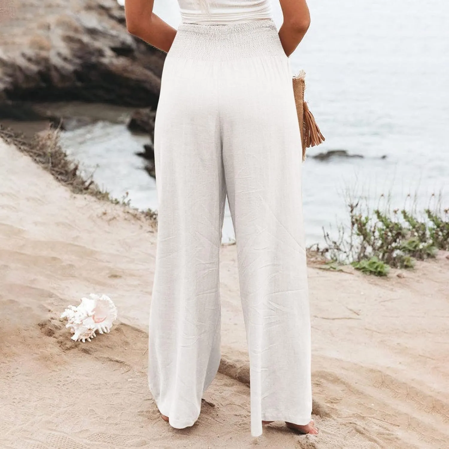 Linen Palazzo Pants Women Summer Boho Wide Leg High Waist Lounge Pant 2025 Casual Beach Vacation Outfits