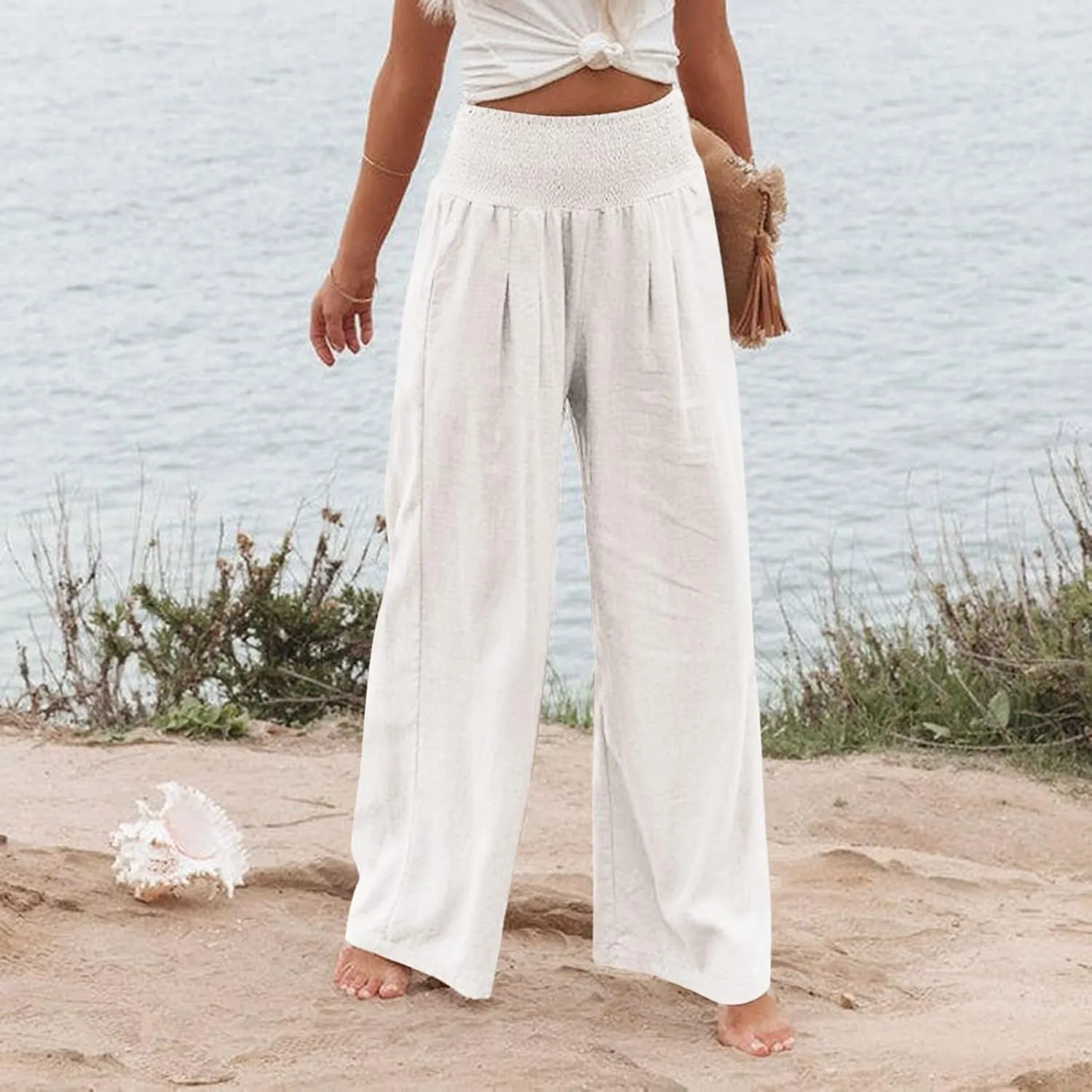Linen Palazzo Pants Women Summer Boho Wide Leg High Waist Lounge Pant 2025 Casual Beach Vacation Outfits