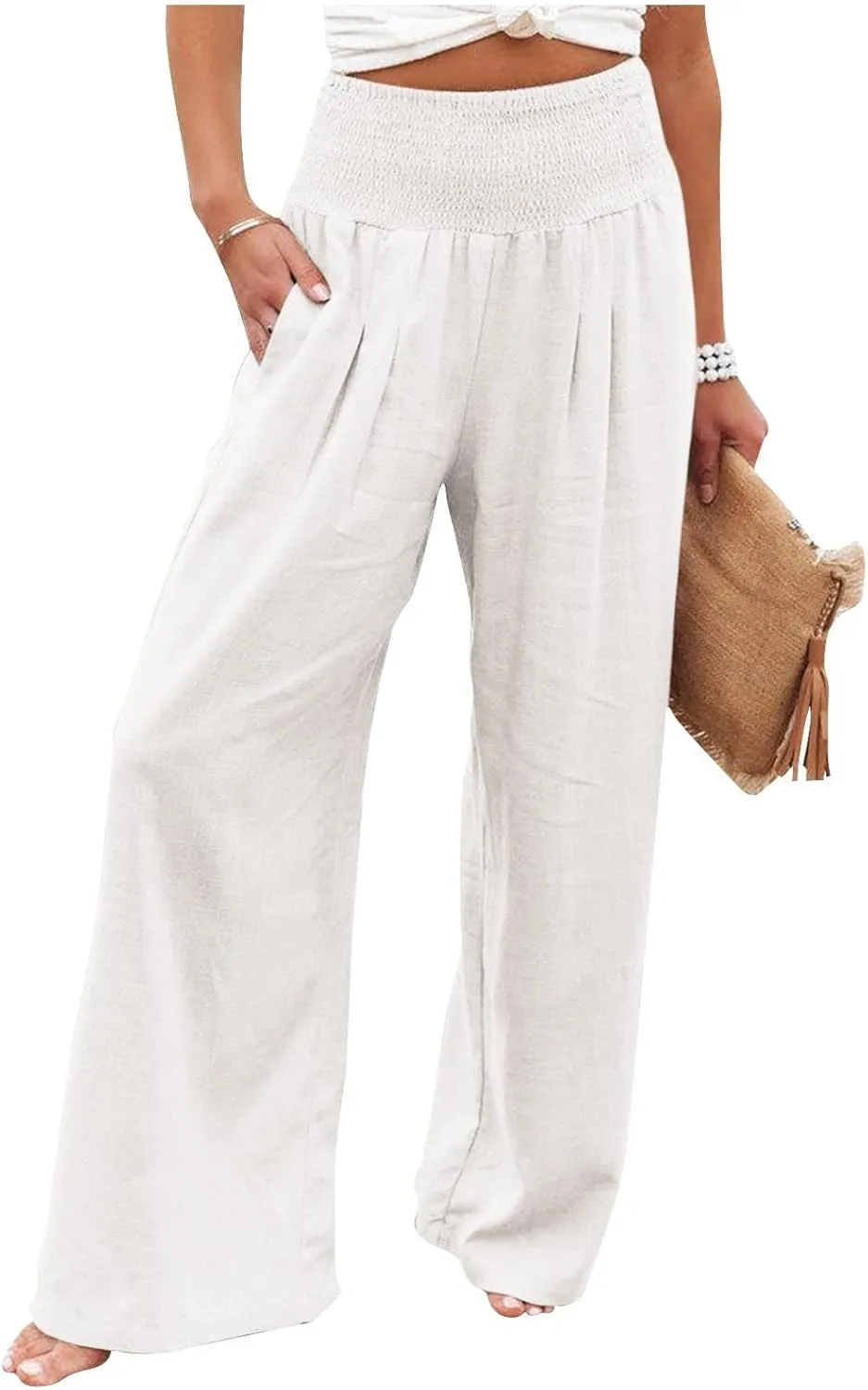 Linen Palazzo Pants Women Summer Boho Wide Leg High Waist Lounge Pant 2025 Casual Beach Vacation Outfits