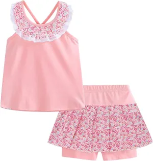 LittleSpring Girls Summer Outfits for Girl Floral Tank Tops and Shorts Casaul Set