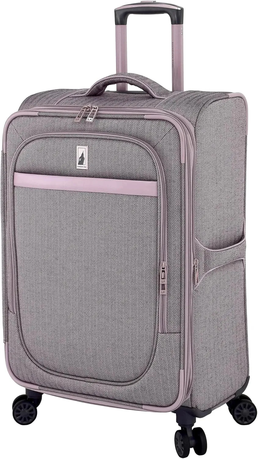 London Fog Kensington Lavender Black Herringbone 24" Expandable Spinner, 24 Inch