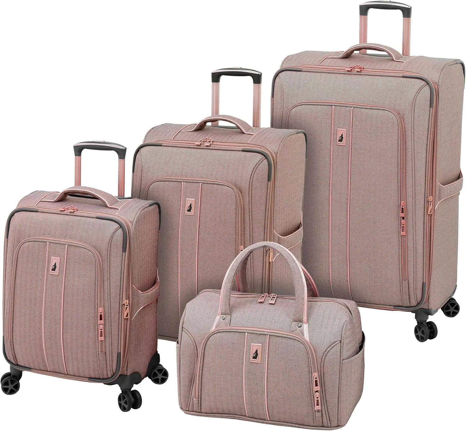LONDON FOG Newcastle Softside Expandable Spinner Luggage, Rose Charcoal Herringbone, Carry-On 20-Inch