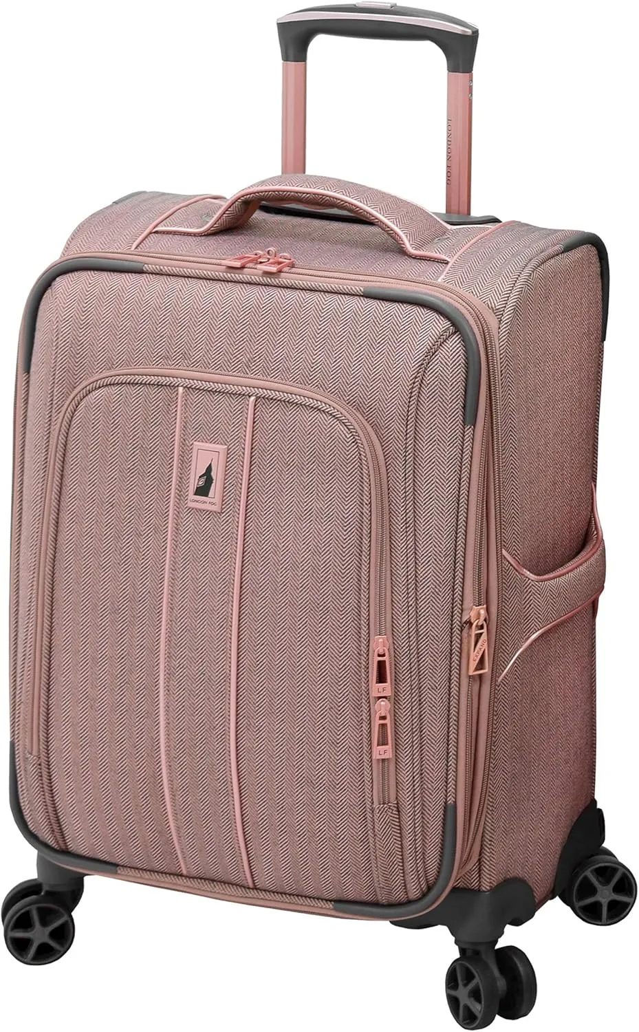 LONDON FOG Newcastle Softside Expandable Spinner Luggage, Rose Charcoal Herringbone, Carry-On 20-Inch