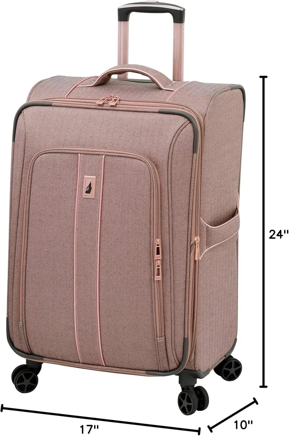 LONDON FOG Newcastle Softside Expandable Spinner Luggage, Rose Charcoal Herringbone, Checked-Medium 24-Inch