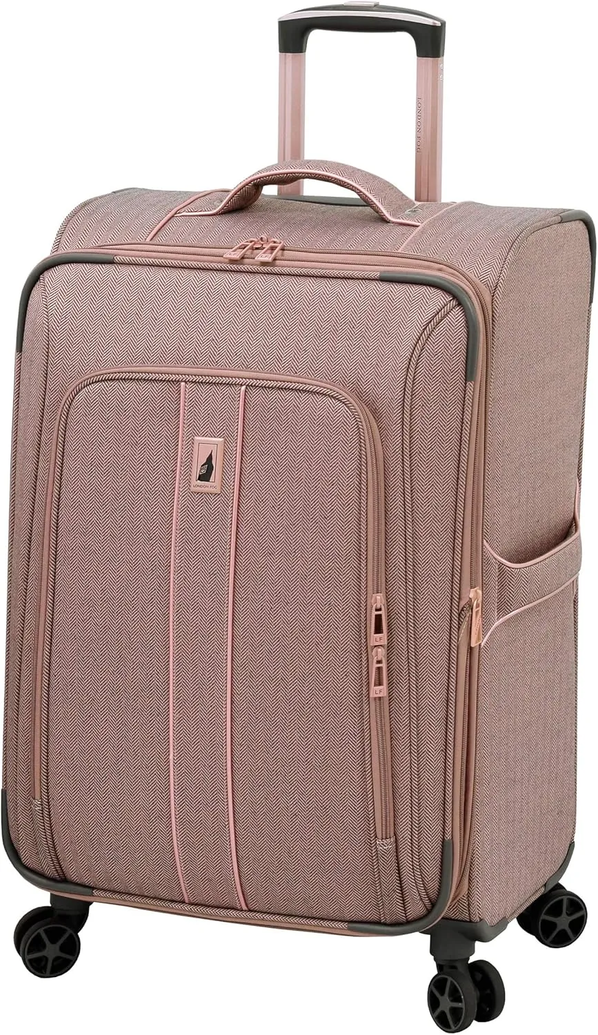 LONDON FOG Newcastle Softside Expandable Spinner Luggage, Rose Charcoal Herringbone, Checked-Medium 24-Inch