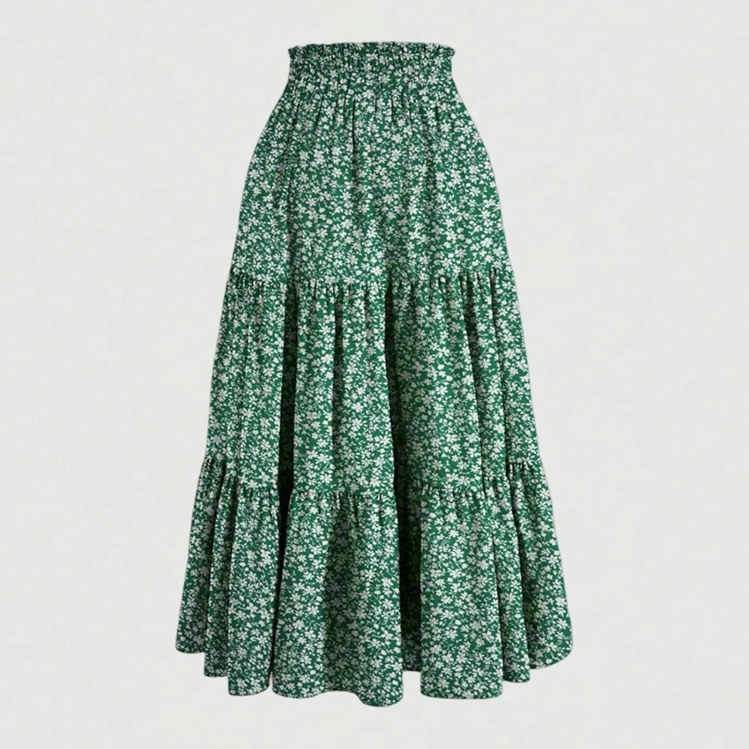 Long Skirts for Women Floral Drawstring Boho Tiered Maxi Skirt Beach A Line Midi Skirt Summer Bohemian Skirts