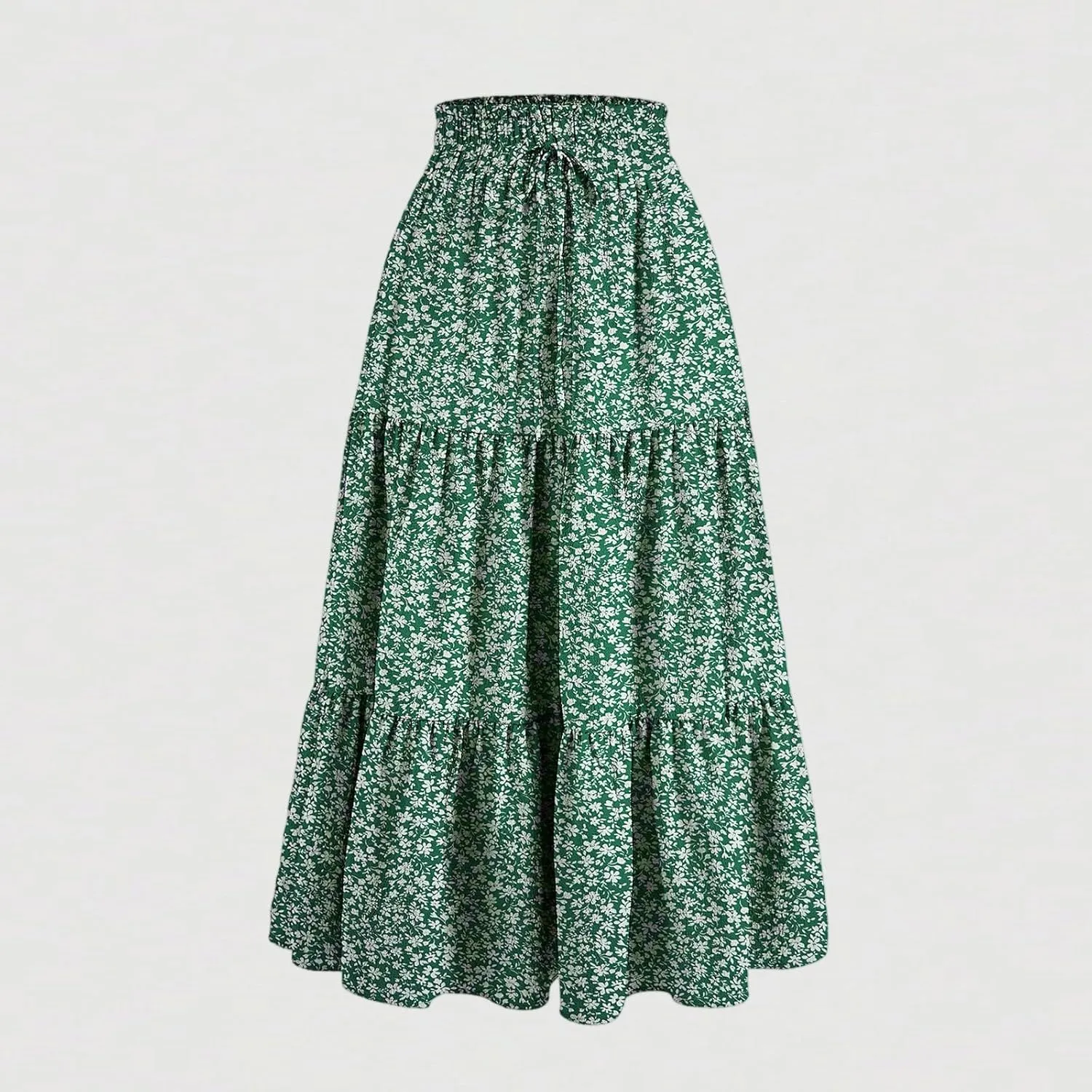 Long Skirts for Women Floral Drawstring Boho Tiered Maxi Skirt Beach A Line Midi Skirt Summer Bohemian Skirts