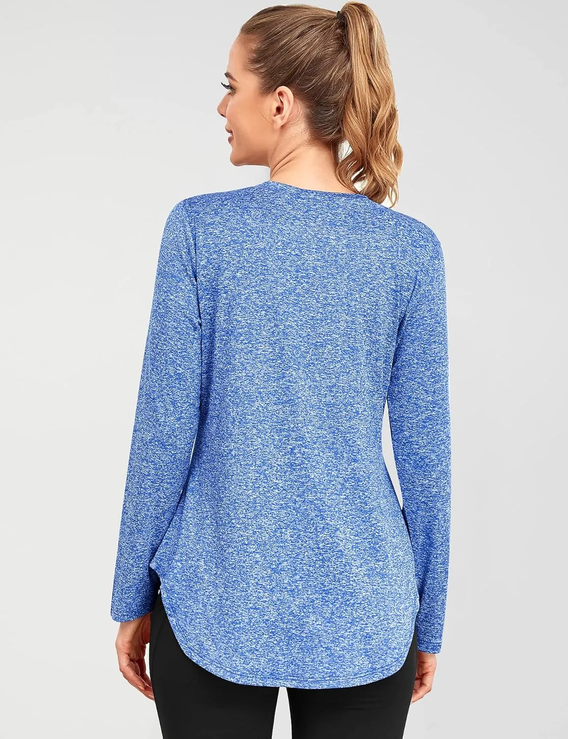 Long Sleeve Athletic Hiking Running Workout Tops for Women, V-Neck Exercise T-Shirt, Dry Fit Yoga Gym Sport Tops