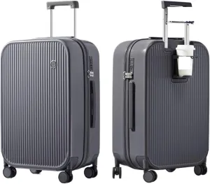 Luggage Carry On Luggage with Cup Holder Hard Shell Rolling Travel Suitcase with Spinner Wheels 20 24 26 Inch M9290 Suitcase(Rock gray,26")