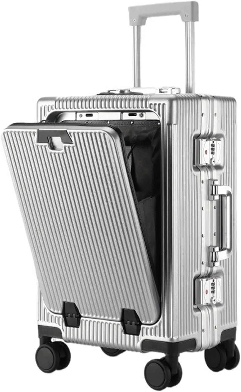 Luggage New Opening Multifunction Suitcase Aluminium Frame Luggage Large Capacity Universal Wheel 20 inch Password Carry Trolley Case Suitcase(F,20 inch)