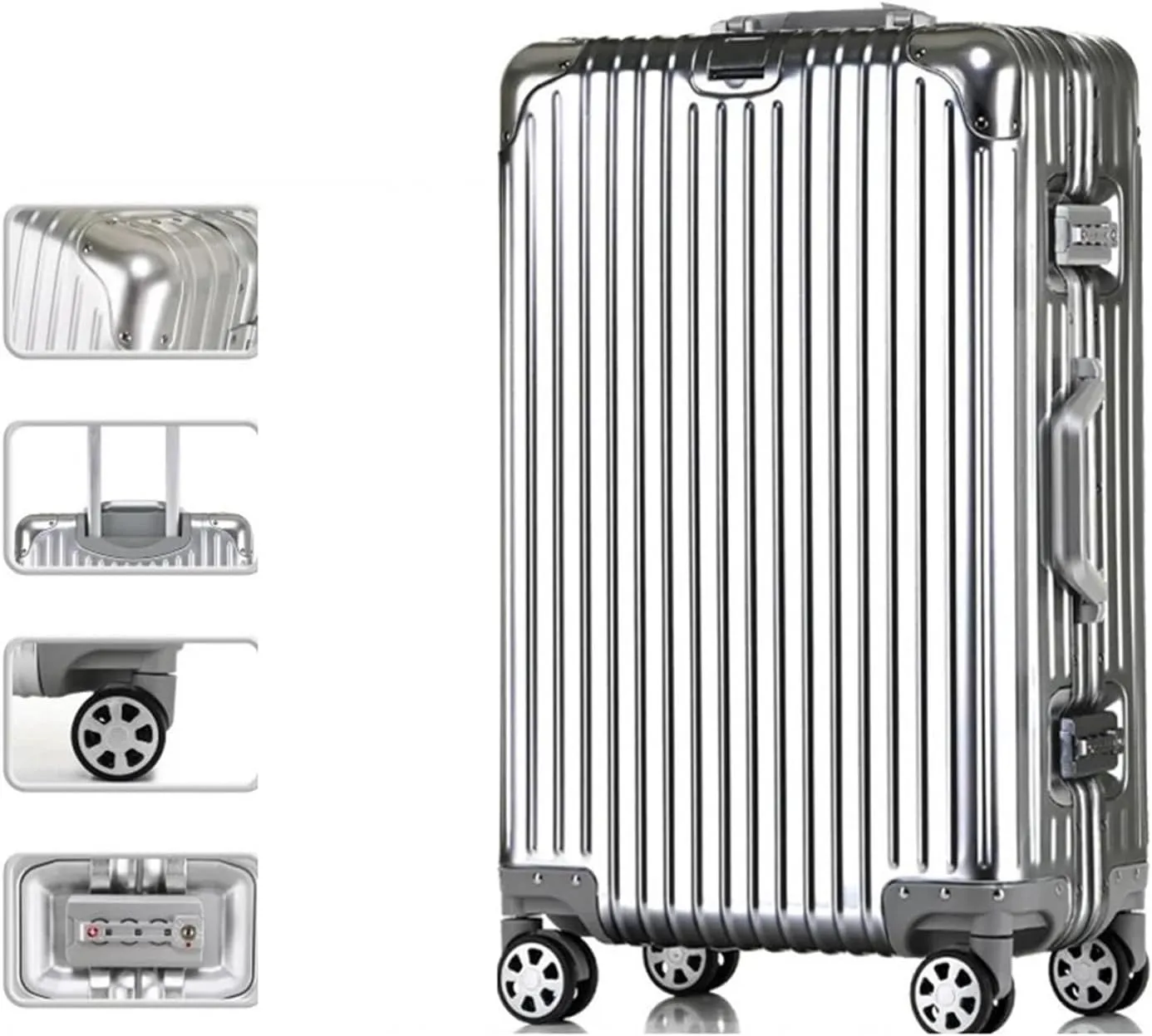 Luggage Suitcase Aluminum Metal Password Trolley Luggage Suitcase Trip Cabin Carry-on 20/24/28/32 Inch Travel Bags Suitcases Suitcase(Blue red,22 inch)