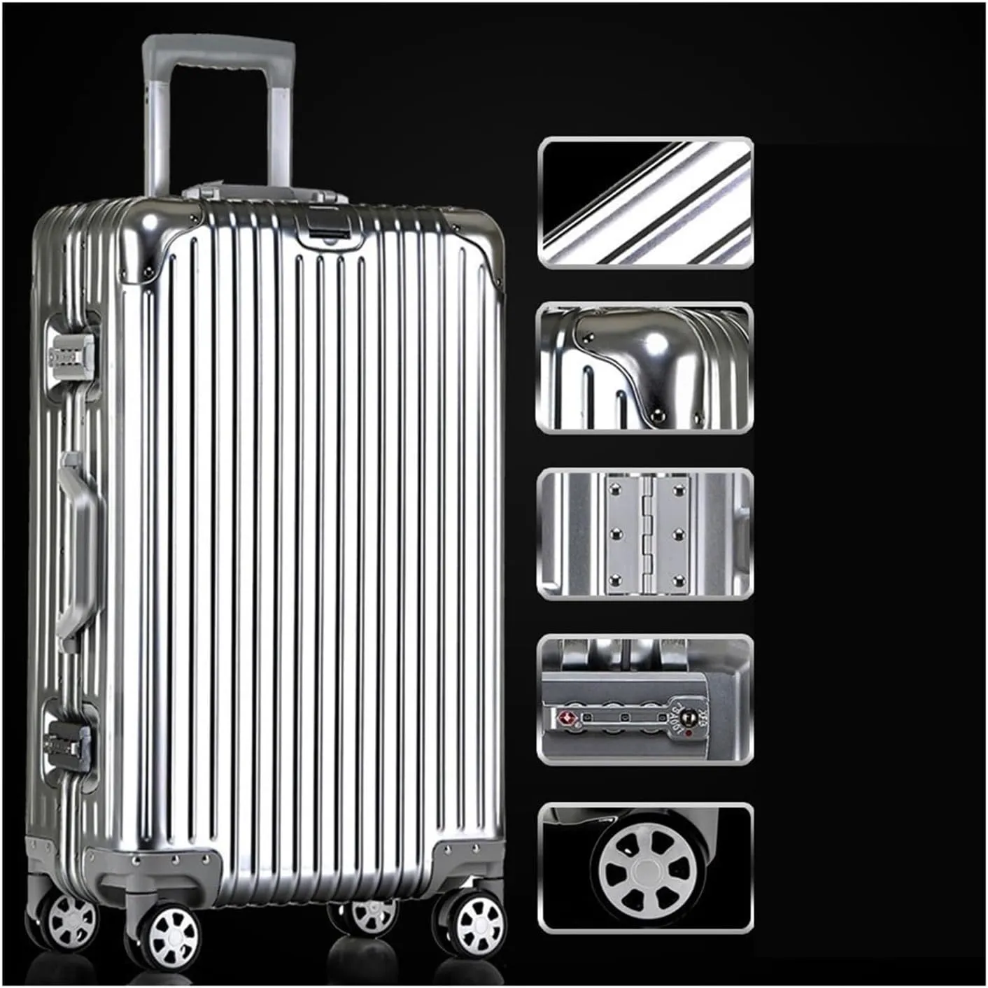 Luggage Suitcase Aluminum Metal Password Trolley Luggage Suitcase Trip Cabin Carry-on 20/24/28/32 Inch Travel Bags Suitcases Suitcase(Blue red,22 inch)