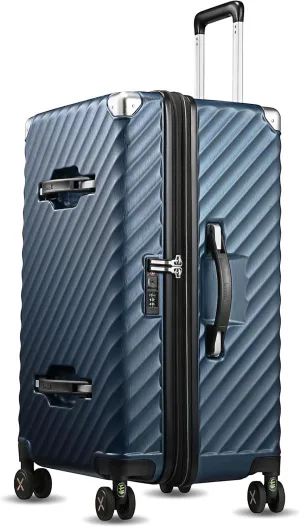 LUGGEX 28 Inch Trunk Luggage with Spinner Wheels, Deep Capacity and Expandable Design, Shock Absorbing Wheels, Adventure Ready Travel Companion, Blue, 92.2L